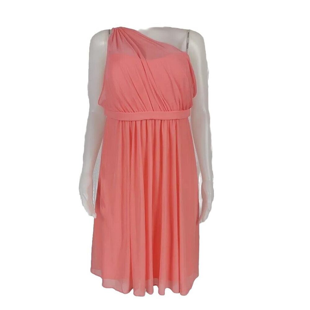 David Bridal Brides Maid Dress Peach Chiffon Coral Lined Prom Party Gown Sz 14